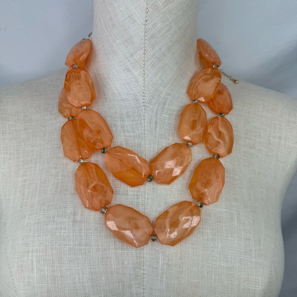 Vintage Peach Colored Acrylic Statement Necklace Double Strands - Picture 1 of 7